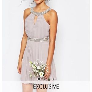 TFNC lavender gray pleated dress